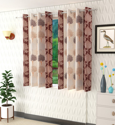 BELLA TRUE 152 cm (5 ft) Window Polyester Semi Transparent Curtain (Pack Of 2)(Brown, Printed)