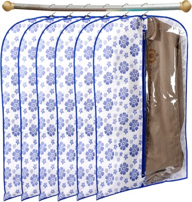 KUBER INDUSTRIES Designer Flower Printed 6 Pieces Half Transparent Non Woven Men's Coat Blazer Cover (Blue) -CTKTC41885 041885(Blue)