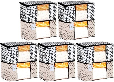 KUBER INDUSTRIES Designer garment cover Polka Dot Design 10 Piece Non Woven Fabric Underbed Storage Bag,Cloth Organiser,Blanket Cover with Transparent Window, Cream & White -CTKTC41227 CTKTC041227(Cream & White)