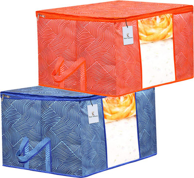 KUBER INDUSTRIES Designer Leheriya Printed 2 Piece Non Woven Fabric Underbed Storage Bag,Cloth Organiser,Blanket Cover with Transparent Window, Orange & Blue -CTKTC41069 BILLON041040(Orange & Blue) KUBER INDUSTRIES Designer Leheriya Printed 2 Piece Non Woven Fabric Underbed Storage Bag,Cloth Organiser,Blanket Cover with Transparent Window, Orange & Blue -CTKTC41069 BILLON041040(Orange & Blue)
