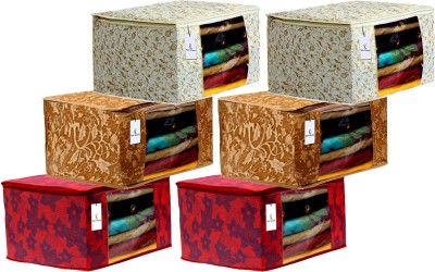 KUBER INDUSTRIES Designer Metalic Printed 6 Piece Non Woven Fabric Saree Cover Set BILLION040885(Red & Beige & Brown)