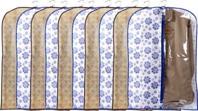 KUBER INDUSTRIES Designer Metalic & Flower Printed 10 Pieces Half Transparent Non Woven Men's Coat Blazer Suit Cover (Blue & Golden Brown) -CTKTC41946 BILLION041946(Blue & Golden Brown)