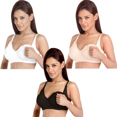 MORPH maternity Pack Of 3 Nursing Bras Women Maternity/Nursing Non Padded Bra(White, Black, Beige)