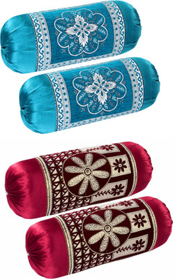 Outlay Home Chenille Bolsters Cover(80 cm*40 cm, Pack of 4, Light Blue, Maroon)