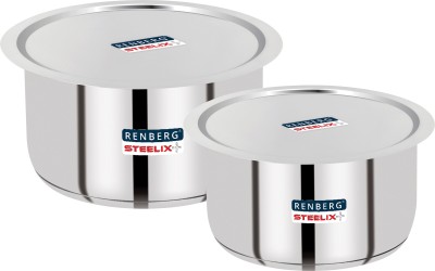 Renberg Steelix Plus Tope Set with Lid 3.5 L, 4.3 L capacity 14 cm, 16 cm diameter(Stainless Steel, Induction Bottom)