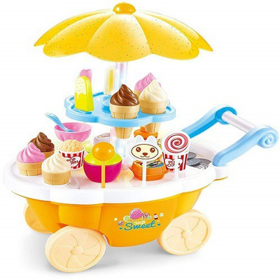Shivdra traders Plastic Shop-Sweet Cart Battery Operated with Music and LED Lights Ice Cream Trolley Shop