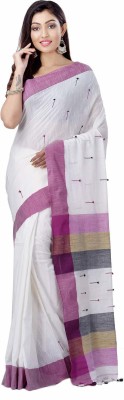 Desh Bidesh Self Design, Printed, Paisley, Hand Painted, Striped, Woven, Polka Print, Solid/Plain Handloom Handloom Pure Cotton Saree(White)