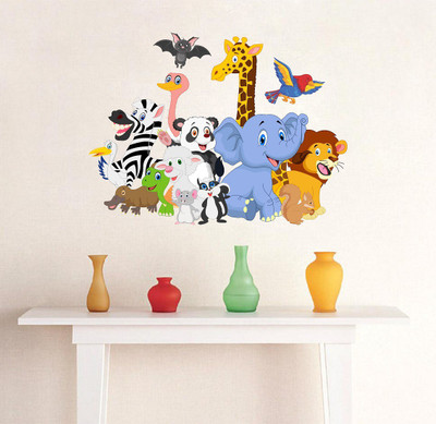 Wallzone 80 cm Jungle Animals Removable Sticker(Pack of 1)
