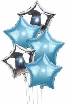 Party Propz Solid 5Pcs 18 inch Blue and Silver Star Air-Filled Foil Balloons for Birthday | Anniversary | Wedding Party Decoration Pack of 5 (Bluesilver5Pcs) Balloon(Silver, Blue, Pack of 5)