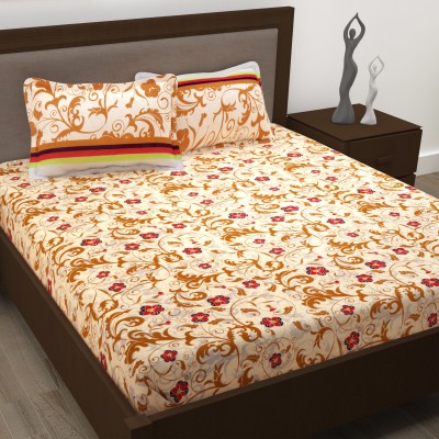 Story@home 186 TC Cotton Double Floral Flat Bedsheet(Pack of 1, Brown)