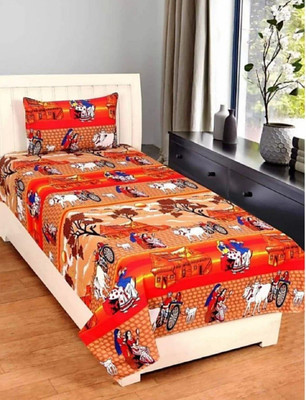 Genius Homes 180 TC Microfiber Single Printed Flat Bedsheet(Pack of 1, Orange)