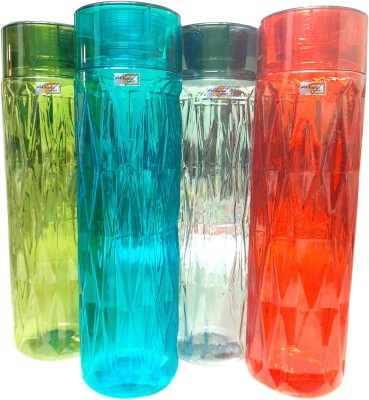 MAJESTIC BASKET BPA Free Leak Proof Premium Plastic Fridge Bottle [Set of 4] 1000 ml Bottle(Pack of 4, Blue, Red, Green, Grey, PET)