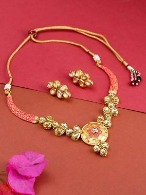 Priyaasi Brass Gold-plated Gold, Pink Jewellery Set(Pack of 1)