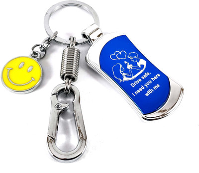 SHOKY LOOKS Drive Safe I Need You Here with Me Blue silver locking with Smiley Key Chain