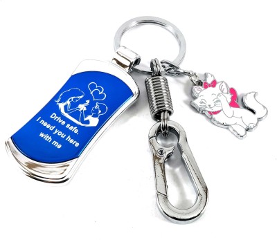 SHOKY LOOKS Drive Safe I Need You Here with Me Couple design with mini cute cat locking hook Key Chain