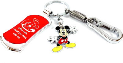 HANDSOME ISK Drive Safe I Need You Here with Me Couple Love Stainless Steel with Micky Mouse locking hook Key Chain Key Chain