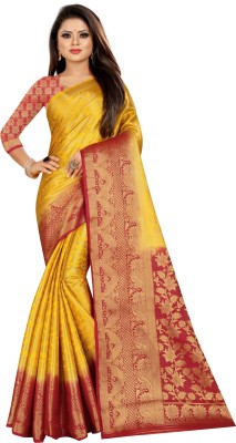 ZUUL Woven Banarasi Cotton Blend, Pure Silk Saree(Yellow)