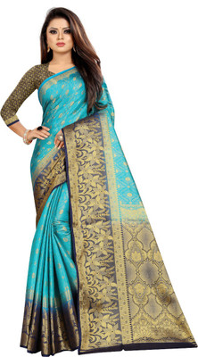 Matangi Exporter Woven Bollywood Pure Silk Saree(Light Blue)