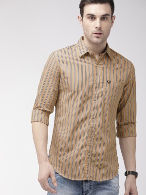 The Indian Garage Co. Men Striped Casual Khaki Shirt