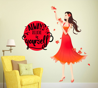 HAPPYSTICKY 80 cm Always Belive In Your Self Removable Sticker(Pack of 1)
