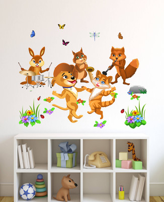HAPPYSTICKY 75 cm Music Cats Removable Sticker(Pack of 1)