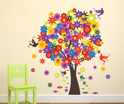 HAPPYSTICKY 75 cm Colorfull Tree Removable Sticker(Pack of 1)
