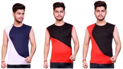 Celebrino Colorblock Men Round Neck Red T-Shirt