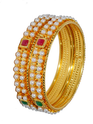 Jewels Kafe Alloy Pearl Gold-plated Bangle Set(Pack of 2)