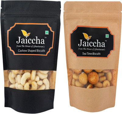 Jaiccha Namkeen Snacks-Pack of 2 Cashew Shaped Biscuits and Tea Time Biscuits Sweet & Salty Biscuit(2 x 100 g)