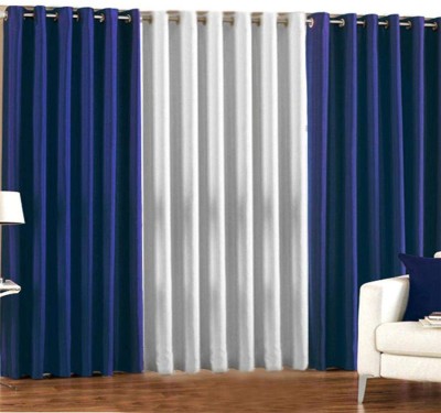 ARTSY HOME 152 cm (5 ft) Polyester Room Darkening Window Curtain (Pack Of 3)(Solid, Plain, Navy Blue, White)