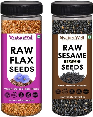 Naturewell Combo Pack of Flax Seed 200 gram and Black Sesame Seed 150 gram Brown Flax Seeds, Sesame Seeds(350 g, Pack of 2)