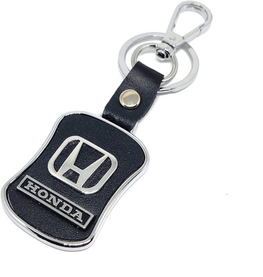 Honda Imported Black Leather & Steel Finish Metal Locking High Quality Leatherette Key Chain