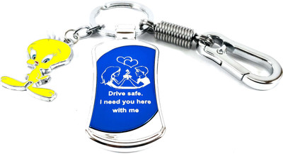 SHOKY LOOKS Mimi Tweety silver locking Drive Safe I Need You Here with Me Blue Key Chain