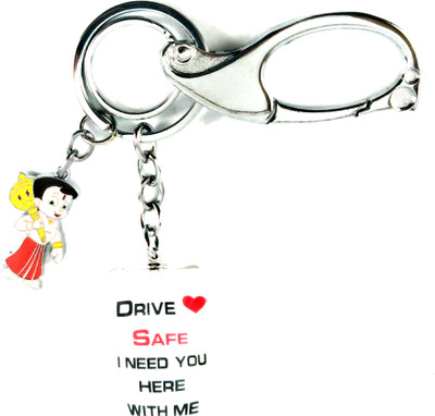 HANDSOME ISK Drive Safe I Need You Here with Me Couple Love Stainless Steel with Chota Bheem locking hook Key Chain