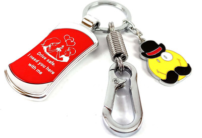 HANDSOME ISK Drive Safe I Need You Here with Me Couple Love Stainless Steel with Smiley muche locking hook Key Chain Key Chain