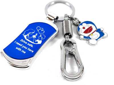 SHOKY LOOKS Drive Safe I Need You Here with Me Blue Metallic Love Message with Doremon locking hook Key Chain
