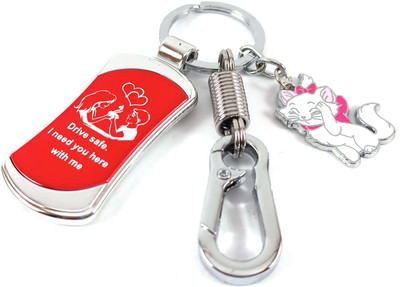 HANDSOME ISK Drive Safe I Need You Here with Me Couple Love Stainless Steel with Cat locking hook Key Chain Key Chain