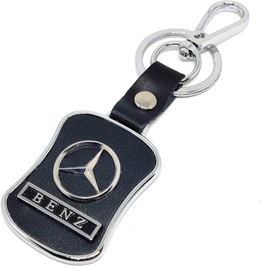 Mercedes Imported Black Leather & Steel Finish Metal Locking High Quality Leatherette Key Chain