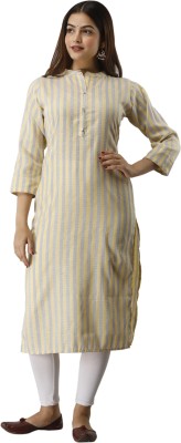 BLACK MACY Women Striped A-line Kurta(Yellow)