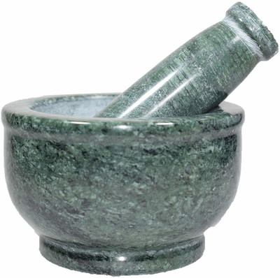 salvusappsolutions Green Greaynite Okhli Musli/Mortar Pestle Chopper Set for Home Use Unique Item - 4.5 inch Marble Masher(Pack of 1)