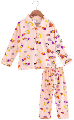 Fit N Fine Boys & Girls Printed Blue Night Suit Set