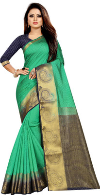 ZUUL Self Design Kanjivaram Silk Blend Saree(Green)