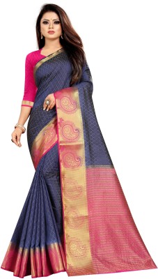 Matangi Exporter Woven Kanjivaram Silk Blend Saree(Blue)