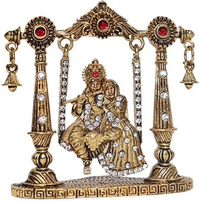 Love Kart Gold Plated With Stone Lord Radha Krishna Car Dashboard Idol God Krishan / Makhan Chor Handicraft Statue Décor Spiritual Puja Vastu Fegurine - Religious Murti Pooja Gift Item Decorative Showpiece - 8 cm (Brass, Gold) Decorative Showpiece  -  7.62 cm(Metal, Gold)