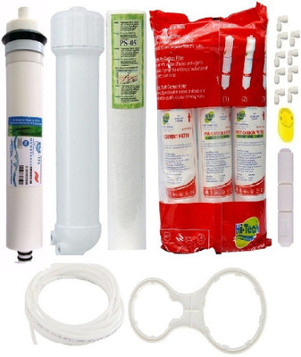 HI-TECH 80 GPD RO Membrane Complete Service Kit Housing Inline Carbon Sediment Spun Candle Solid Filter Cartridge(0.0005, Pack of 17)