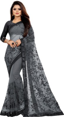 Matangi Exporter Embroidered Bollywood Net Saree(Grey)