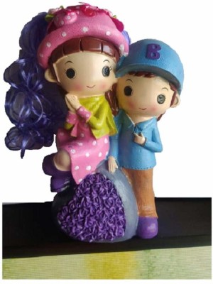 The Simplifiers Cute Hair-do-able Couples with Piggy Bank Showpiece Dolls (CD2) Decorative Showpiece  -  15 cm(Polyresin, Multicolor)