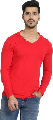 Black Collection Solid Men Hooded Neck Red T-Shirt