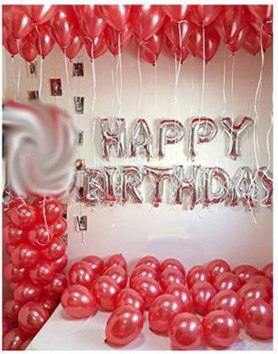 Sanvi Collection Solid R 43 Balloon(Silver, Red, Pack of 43)