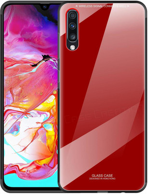 CASE CREATION Back Cover for Samsung A70S|Luxurious Toughened Glass Back Shock Proof TPU Bumper Back Case(Red, Waterproof, Pack of: 1)